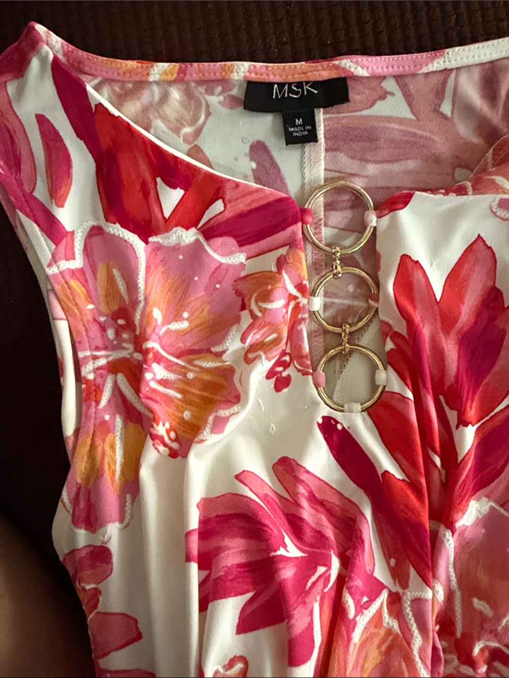 MSK Pink & Red Floral Dress with Gold Ring Detail